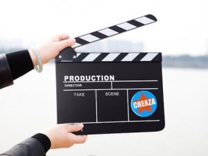 clapper board with hand