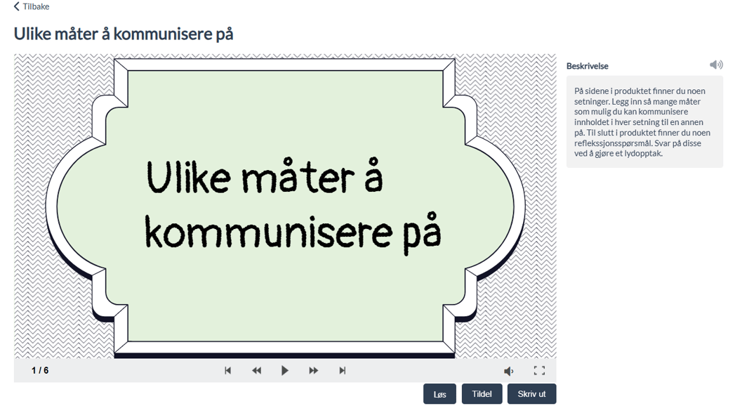 Illustrasjon av oppgave som heter "Ulike måter å kommunisere på". Ramme med oppgavetittelen inni. Oppgaveinstruksjonen står til høyre for bildet.